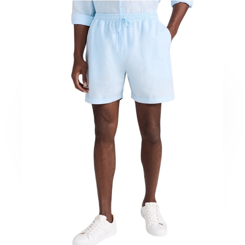 Fanm Mon Demir Drawstring Linen Shorts in Light Lagoon or Light Blue‎ NWOT